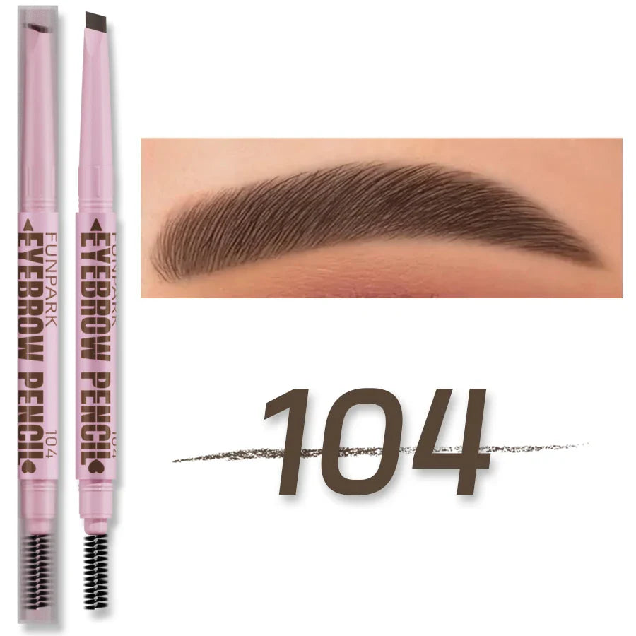 Fotomark eyebrow pencil with a sample of applied makeup and color code 104.