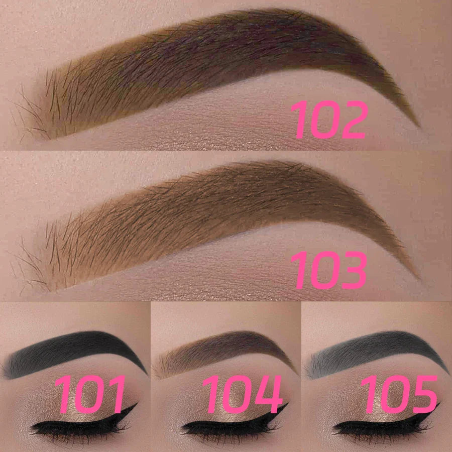 Set of eyebrow shades with numbers indicating color options on a beige background