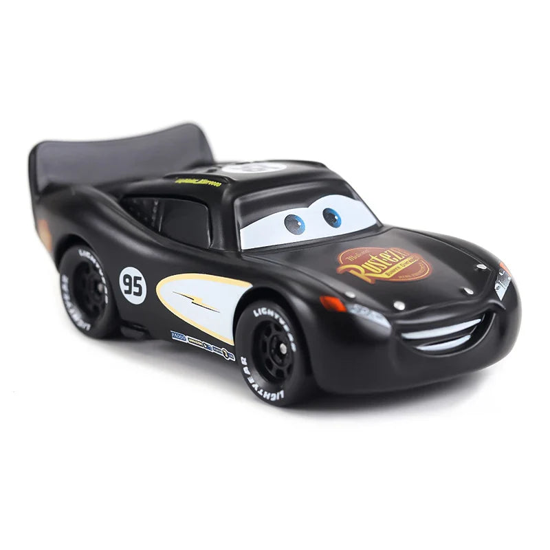 Toy car model with a smiling face on a white background