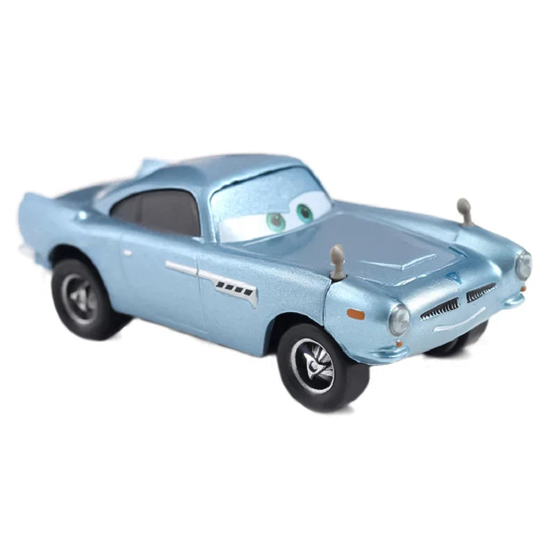 Light blue toy car with a white background