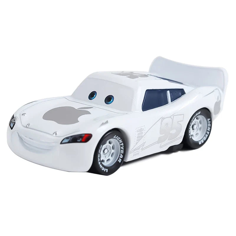 White toy car with black wheels on a white background