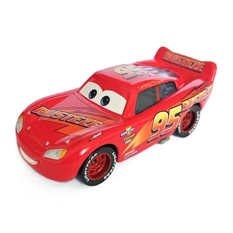 Red toy car with '95' and 'McQueen' branding on a white background