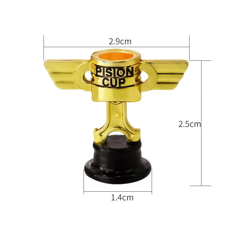 Gold trophy with 'VISION CUP' text and dimensions on a white background