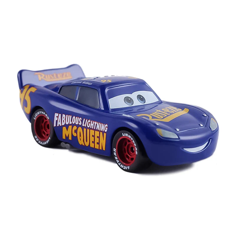 Toy car model of Lightning McQueen from Disney's Cars series on a white background