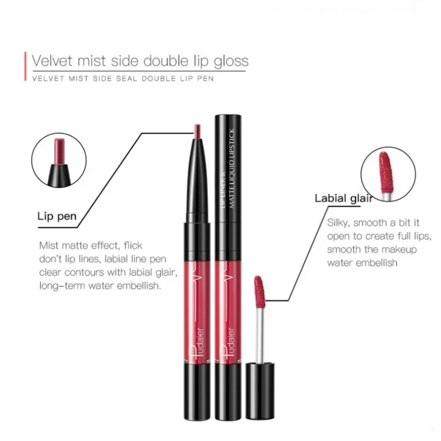 Tudor Velvet mist side double lip gloss with black and red design on a white background