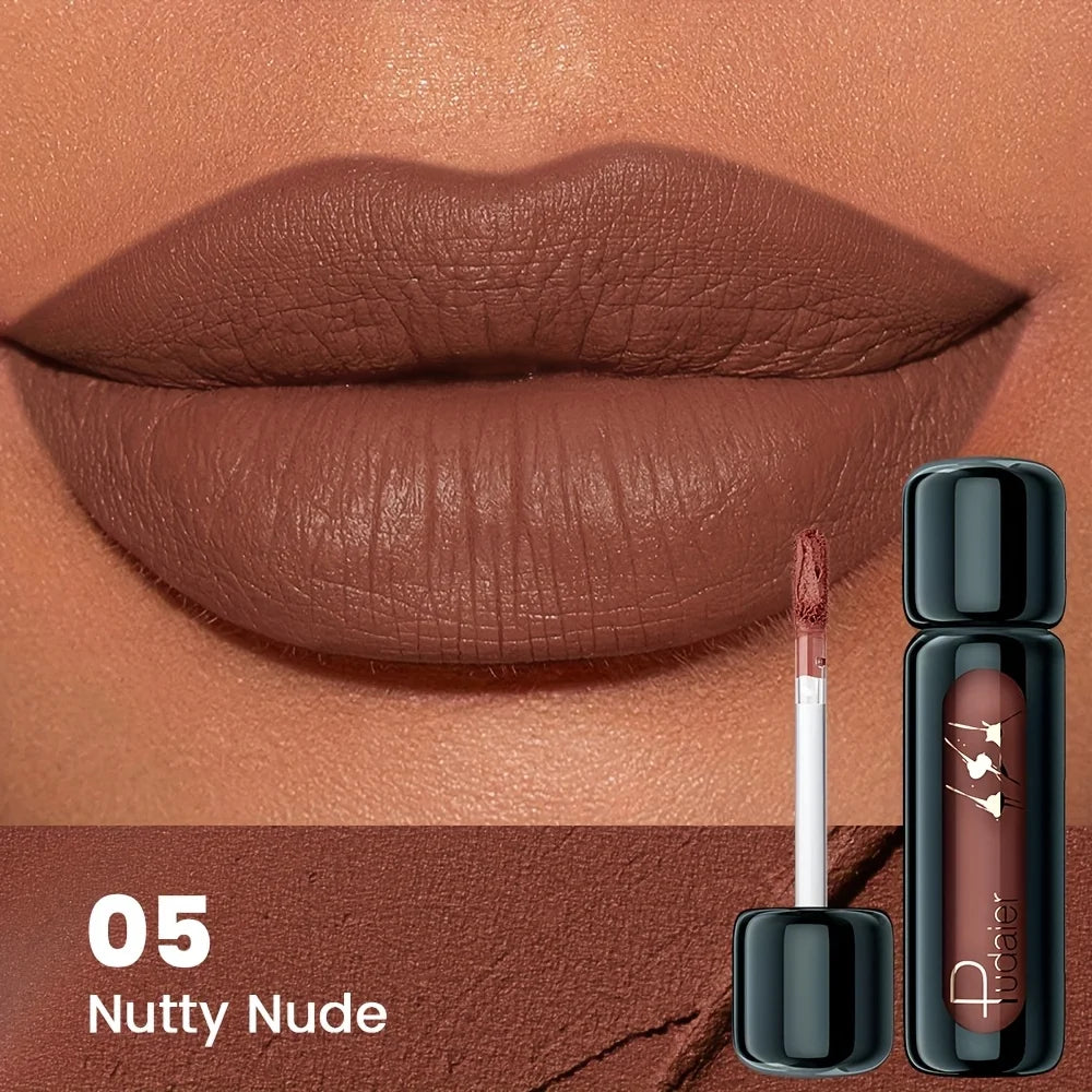 Lipstick with 'Nutty Nude' shade on a brown background