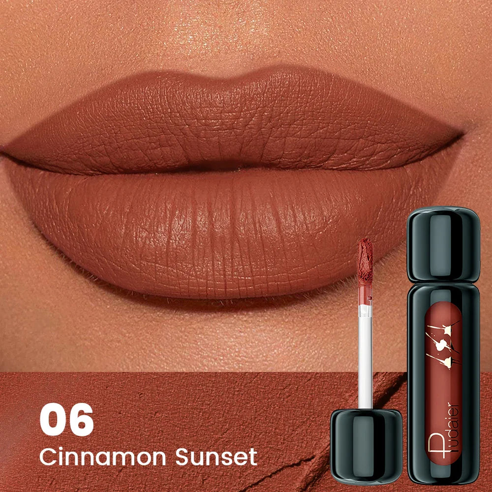 Lipstick with 'Cinnamon Sunset' shade on a close-up of lips, brand visible.