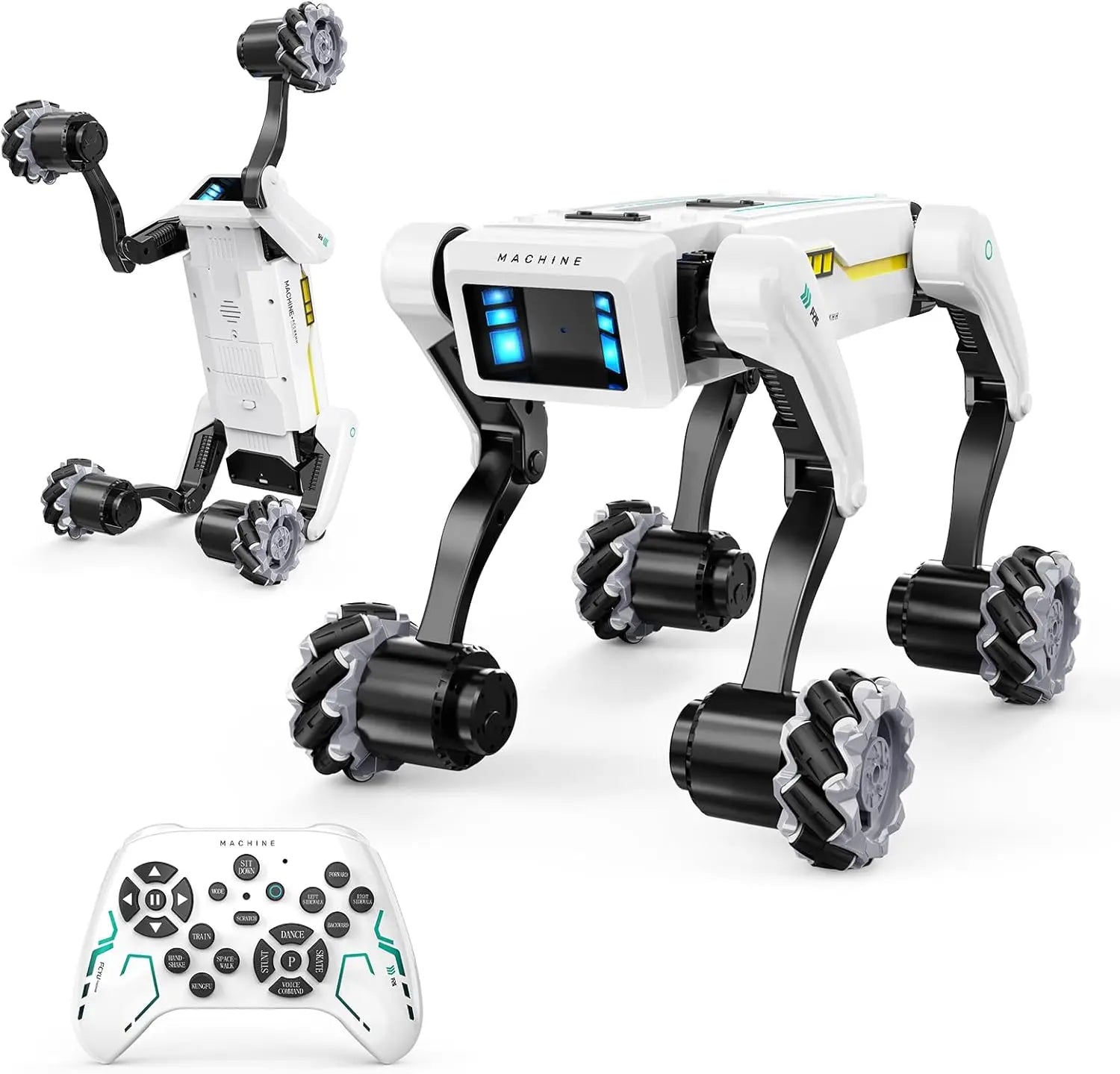Robotic dog with remote control on a white background