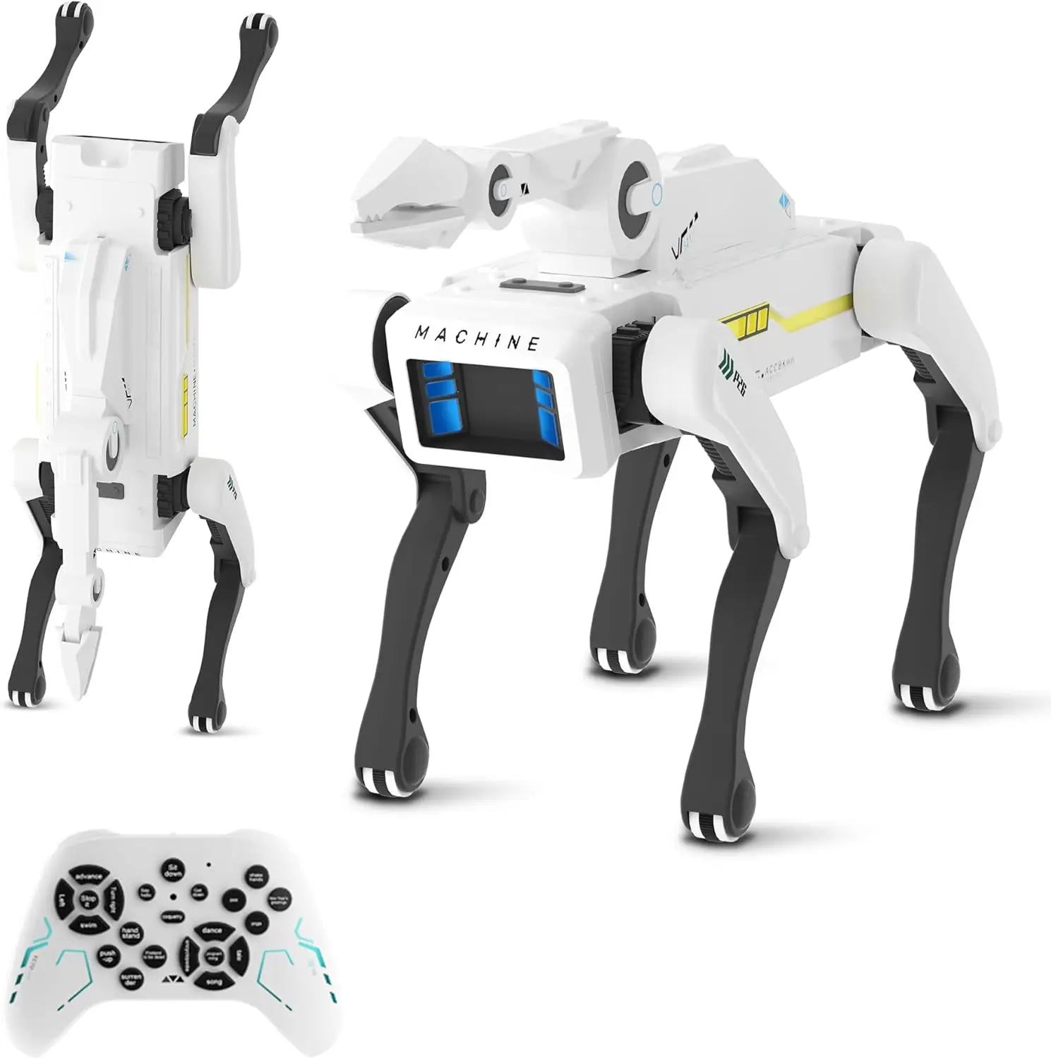 Robotic dog with remote control on a white background