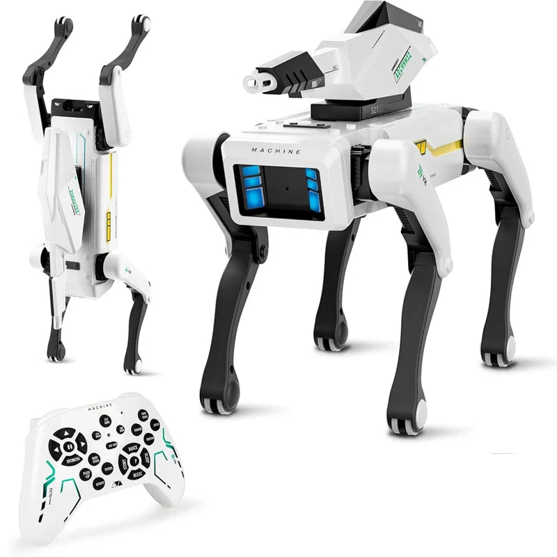 Robotic dog with remote control on a white background