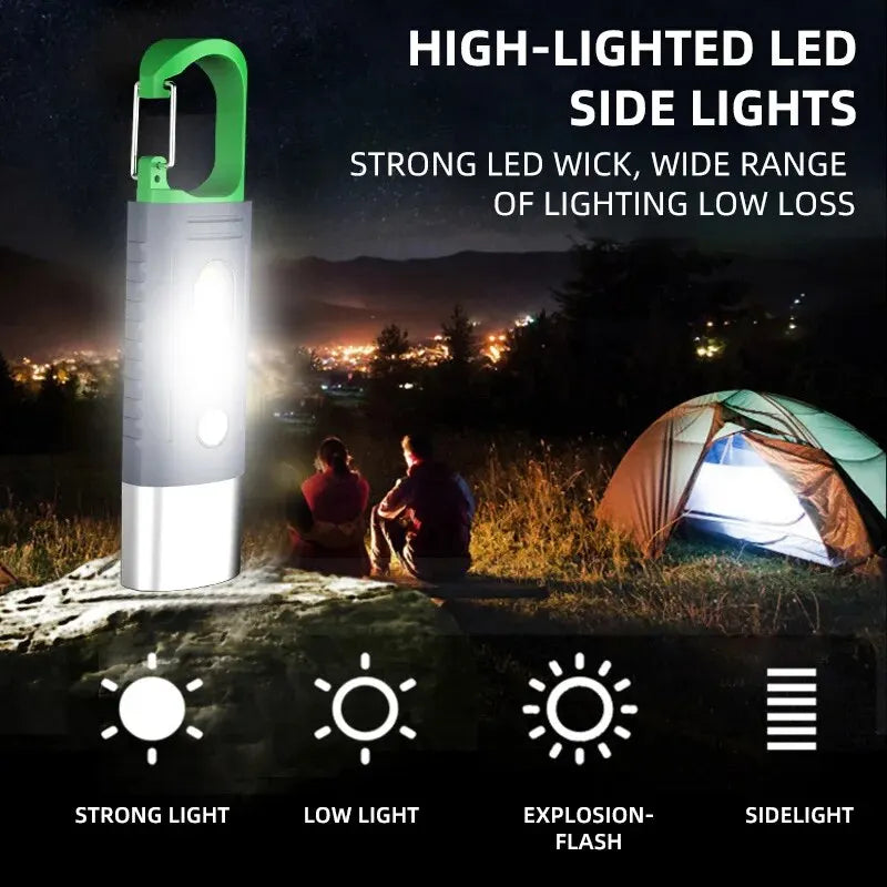 Camping lantern with high-featured LED side lights in a night-time camping scenario.