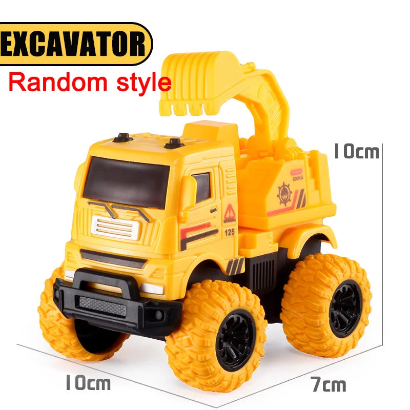 Toy excavator with measurement scale on a white background