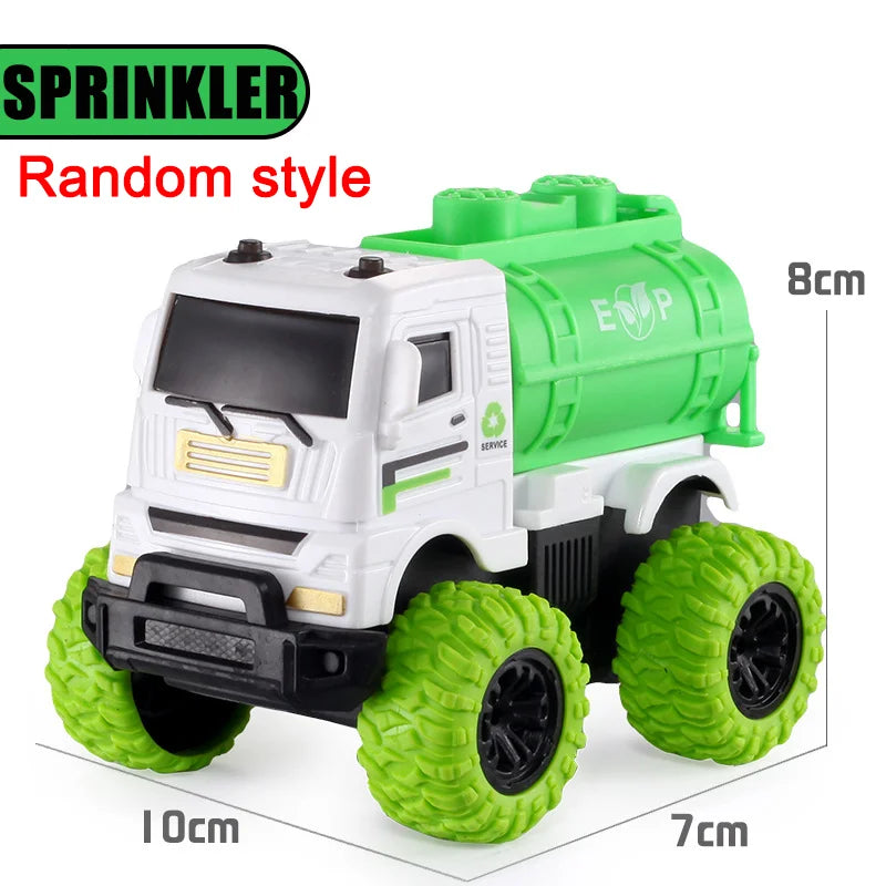 Toy truck with green and white colors on a white background