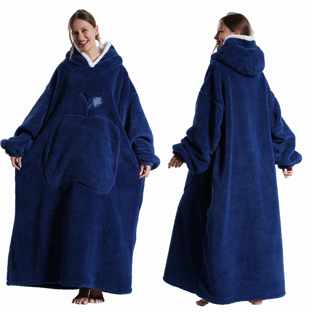 Wearable Blanket: Extra Long Thermal Flannel Hoodie