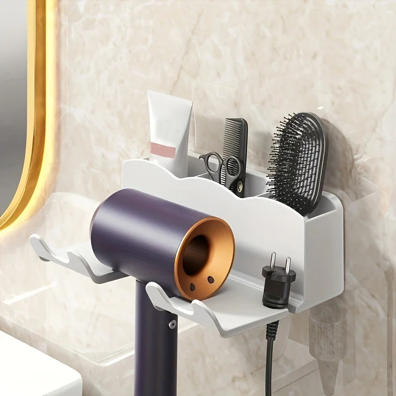 Hair Dryer Holder: No-Drill Adhesive Mount with Plug Slot