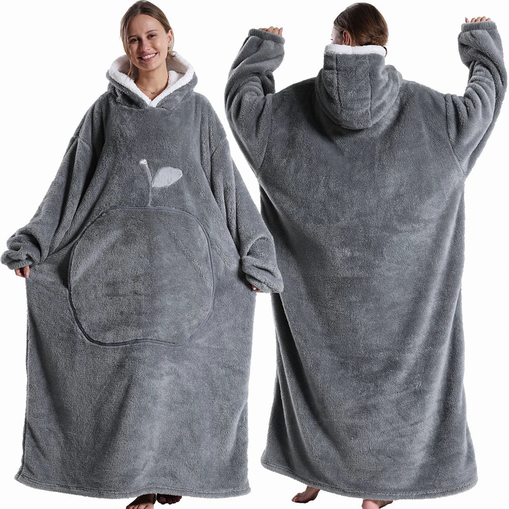 Wearable Blanket: Extra Long Thermal Flannel Hoodie