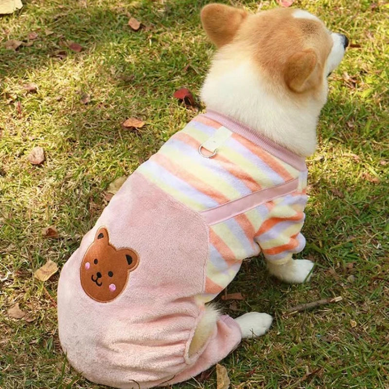 Fleece Dog Jumpsuit: Built-in Leash Ring for Winter Walks