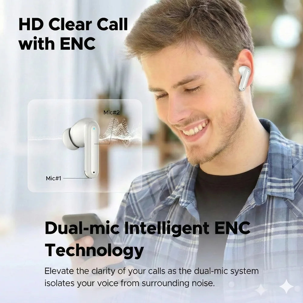 Hybrid ANC+ENC Earbuds: Bluetooth 5.4 HiFi Gaming Headset
