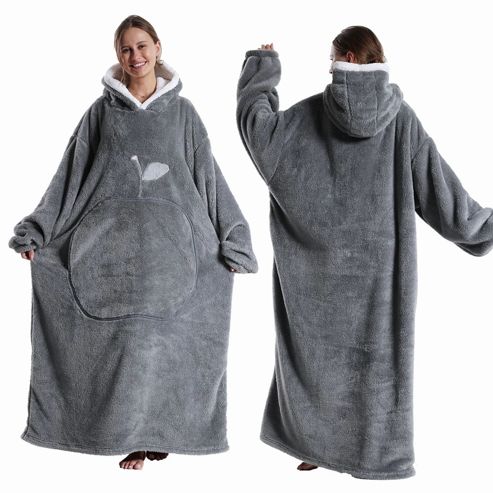 Wearable Blanket: Extra Long Thermal Flannel Hoodie