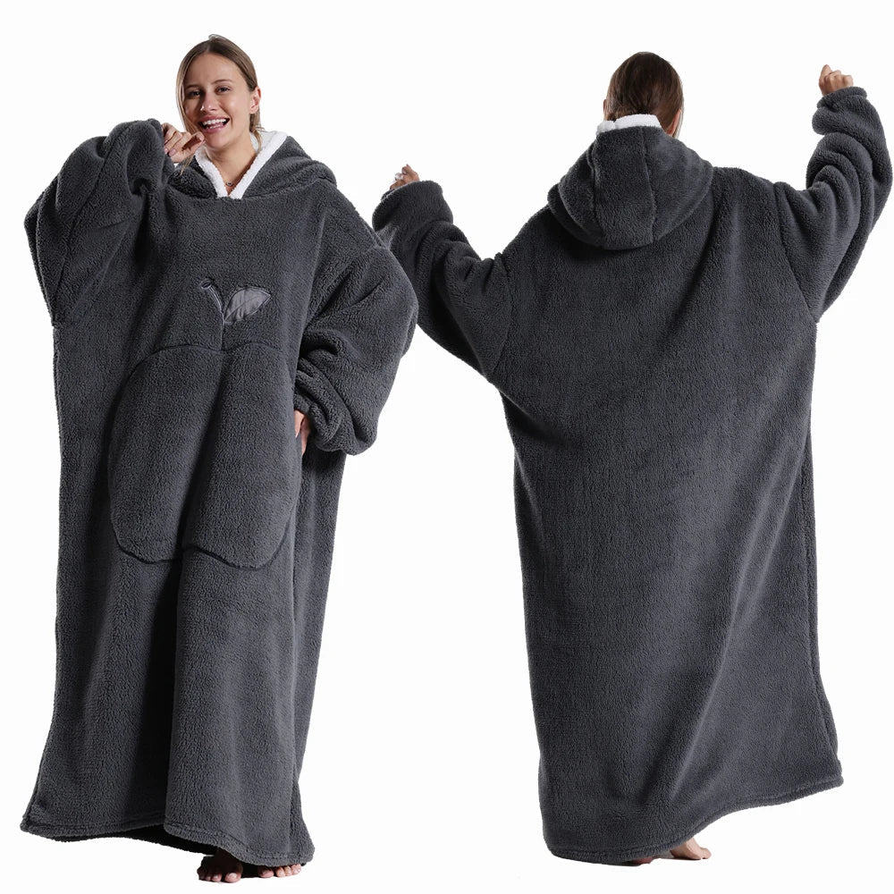 Wearable Blanket: Extra Long Thermal Flannel Hoodie