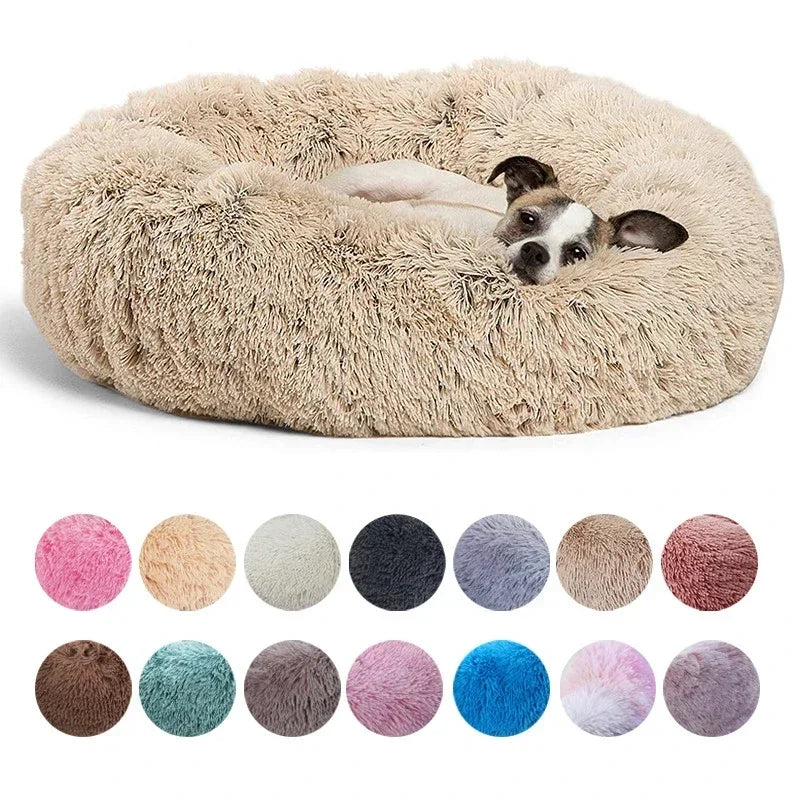 Calming Dog Bed: Round Plush Doughnut Cuddler 40-90cm
