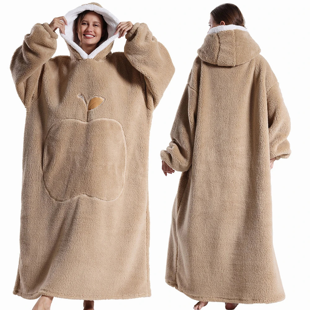 Wearable Blanket: Extra Long Thermal Flannel Hoodie