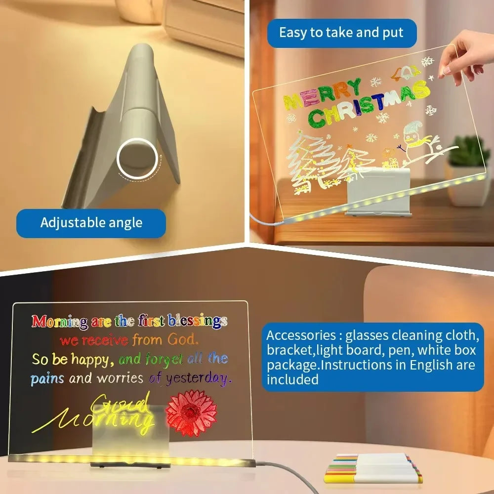 LED Note Board: Erasable Acrylic Dry Erase & Night Light