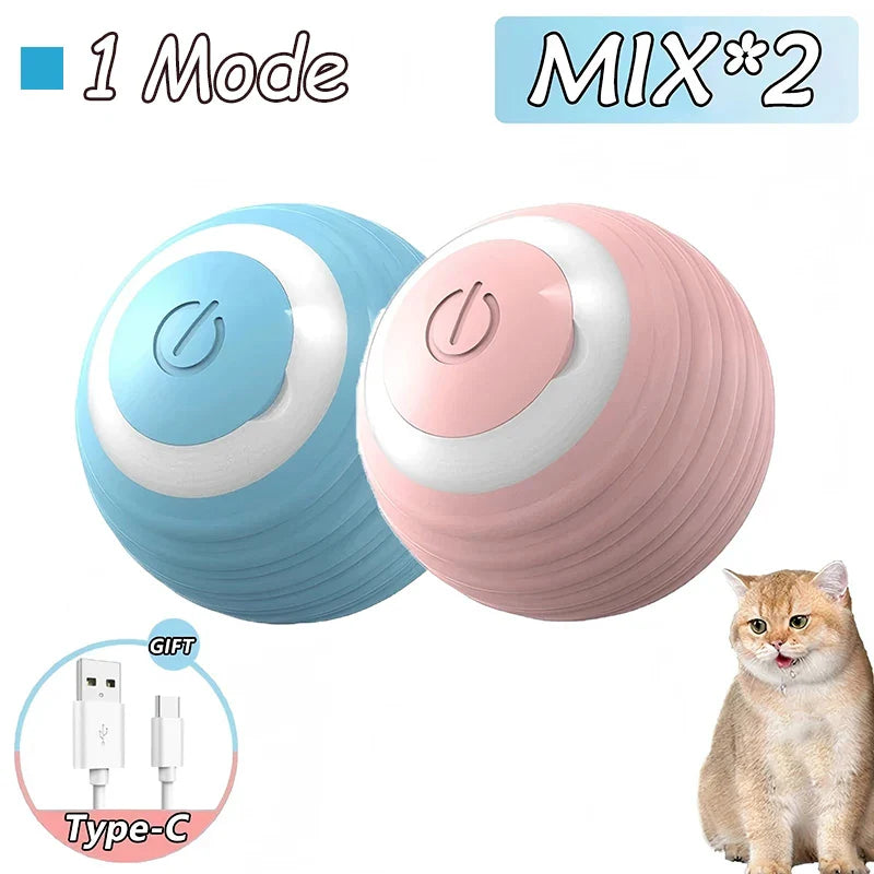 Smart Cat Toy Ball: 2pk Rechargeable Self-Moving Prey