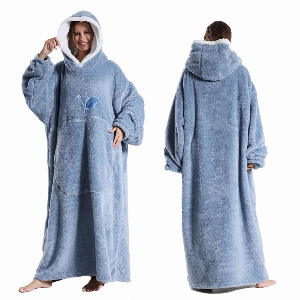 Wearable Blanket: Extra Long Thermal Flannel Hoodie