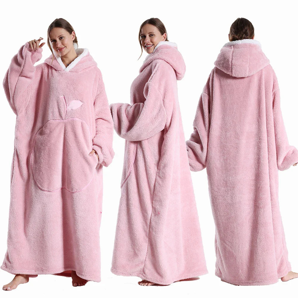 Wearable Blanket: Extra Long Thermal Flannel Hoodie