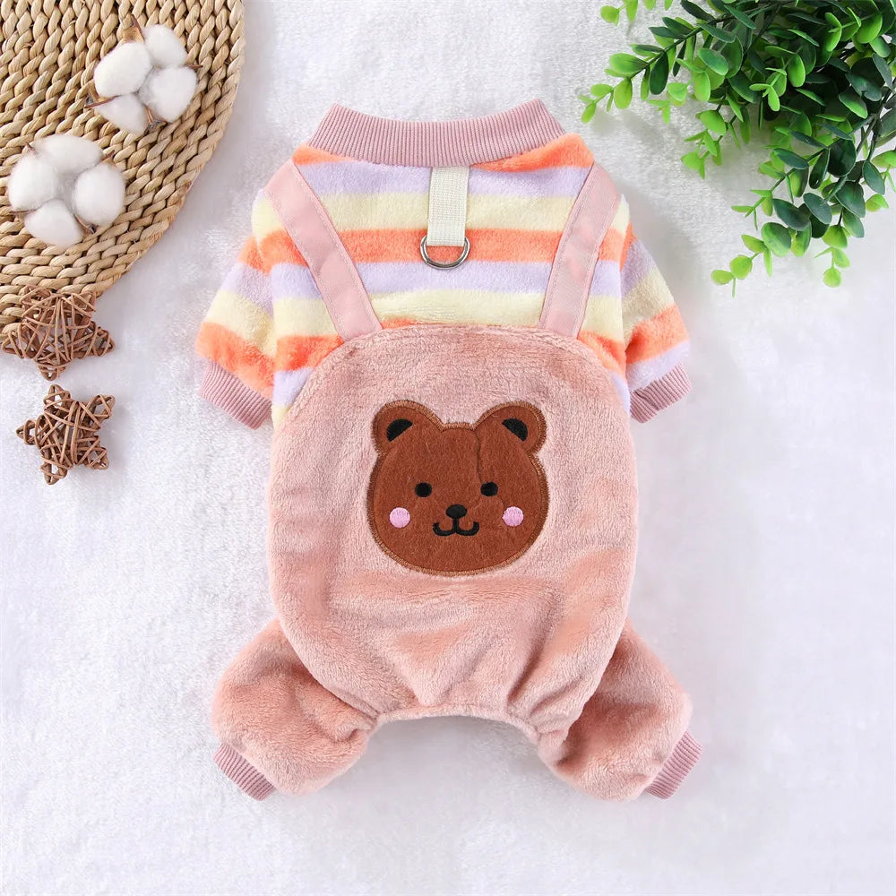 Fleece Dog Jumpsuit: Built-in Leash Ring for Winter Walks