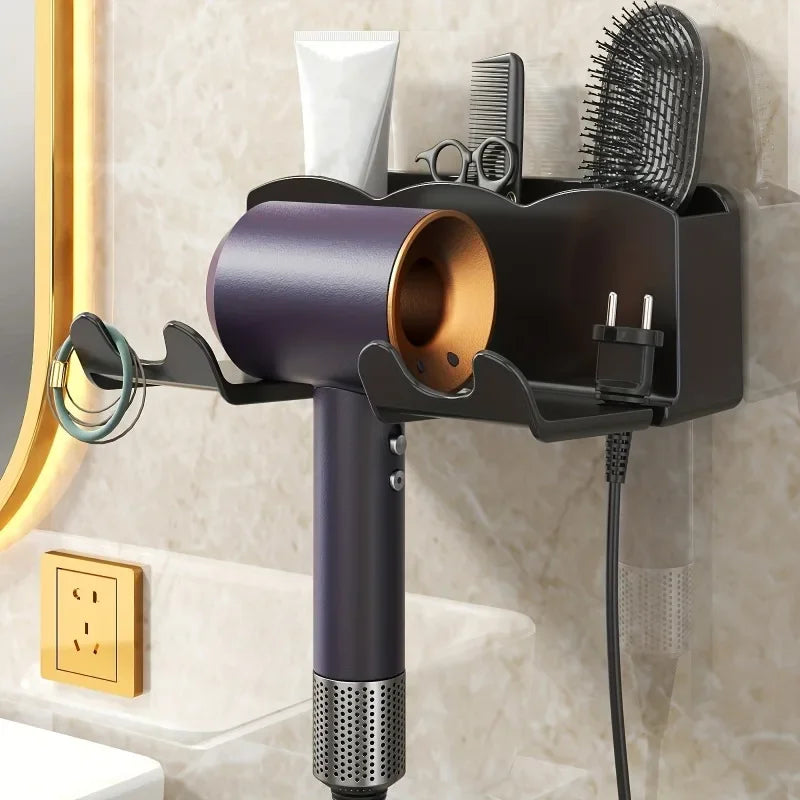 Hair Dryer Holder: No-Drill Adhesive Mount with Plug Slot