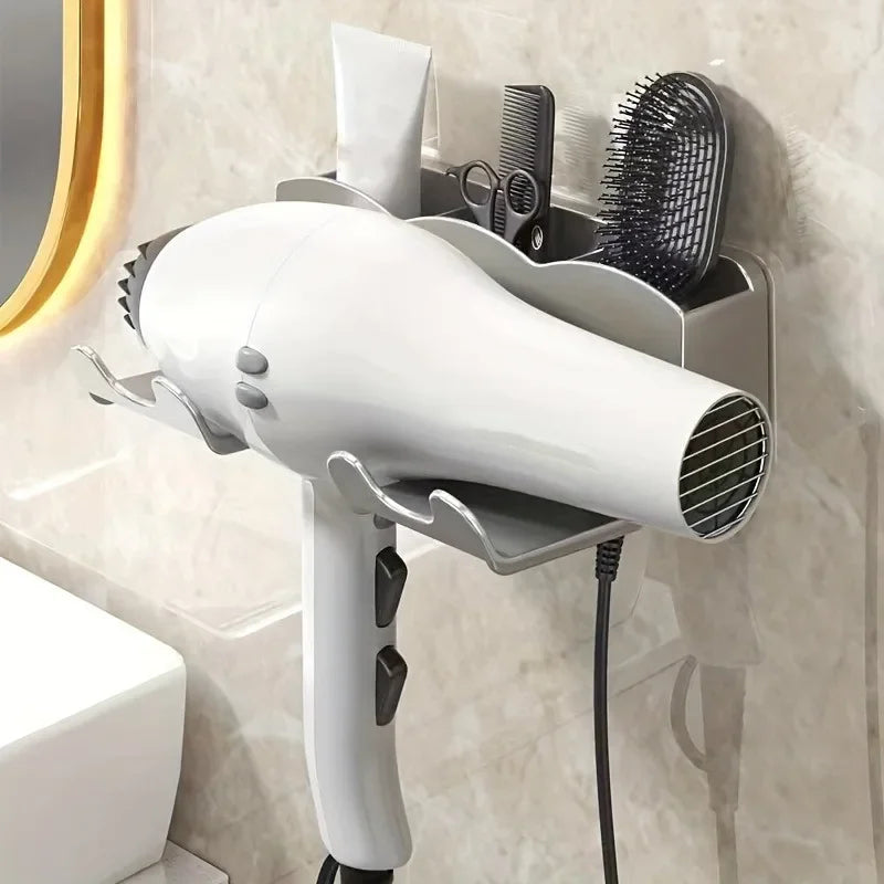Hair Dryer Holder: No-Drill Adhesive Mount with Plug Slot