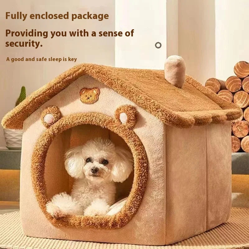 Dog House Bed: All-Season Enclosed Den & Washable Insert