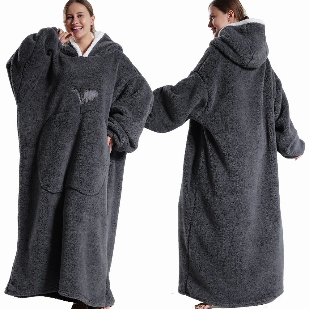 Wearable Blanket: Extra Long Thermal Flannel Hoodie