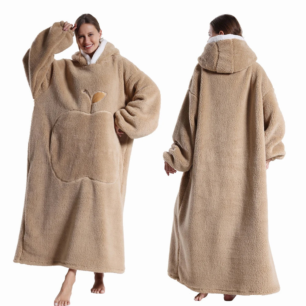 Wearable Blanket: Extra Long Thermal Flannel Hoodie