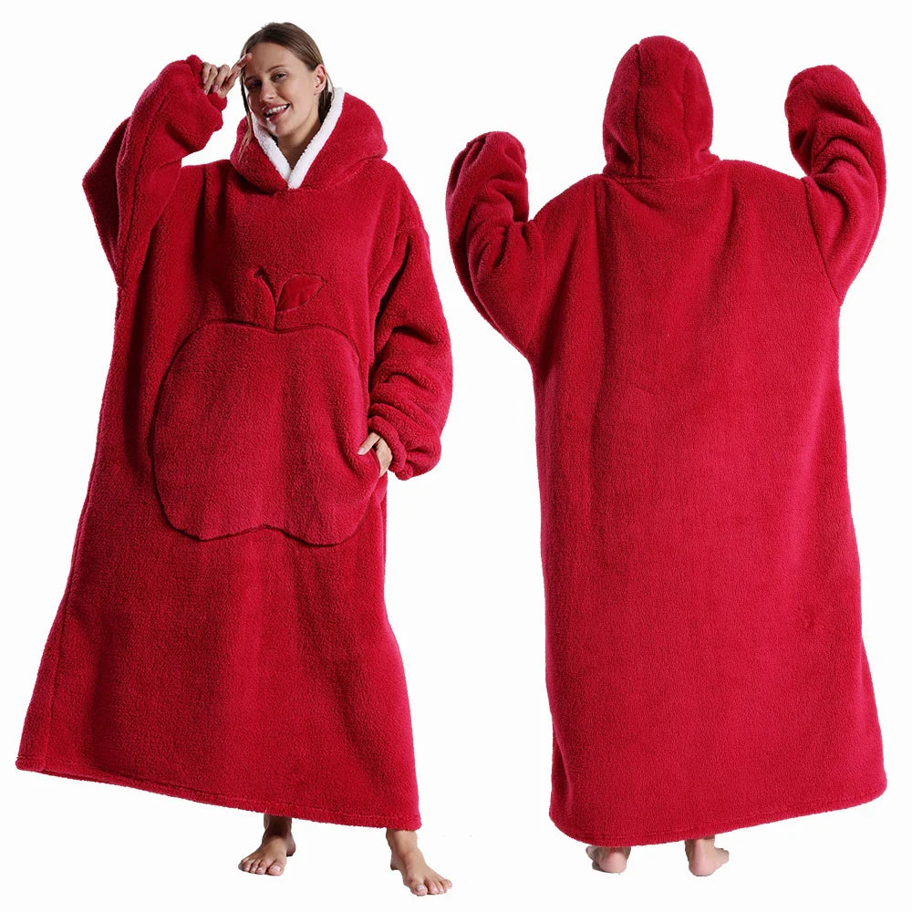 Wearable Blanket: Extra Long Thermal Flannel Hoodie