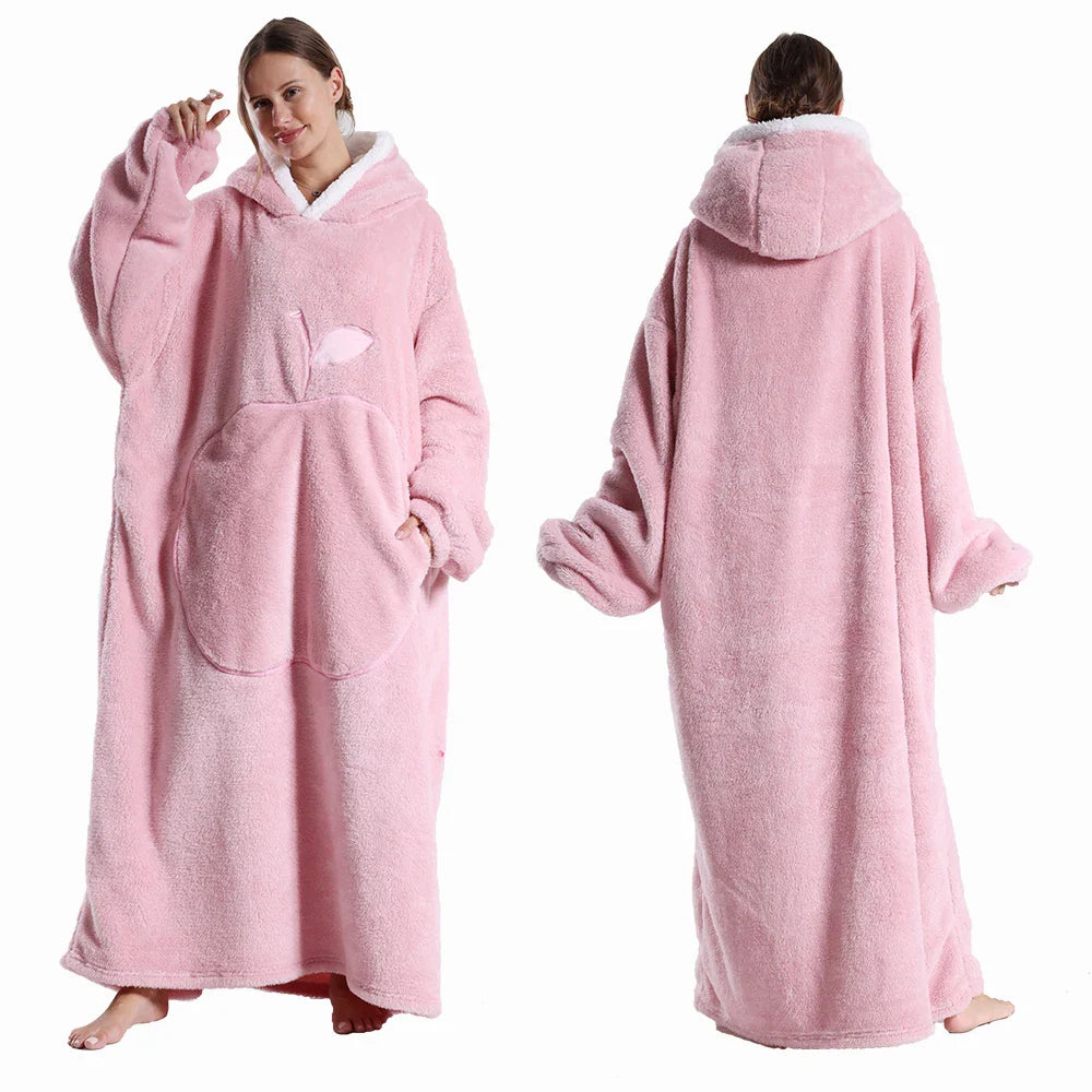 Wearable Blanket: Extra Long Thermal Flannel Hoodie