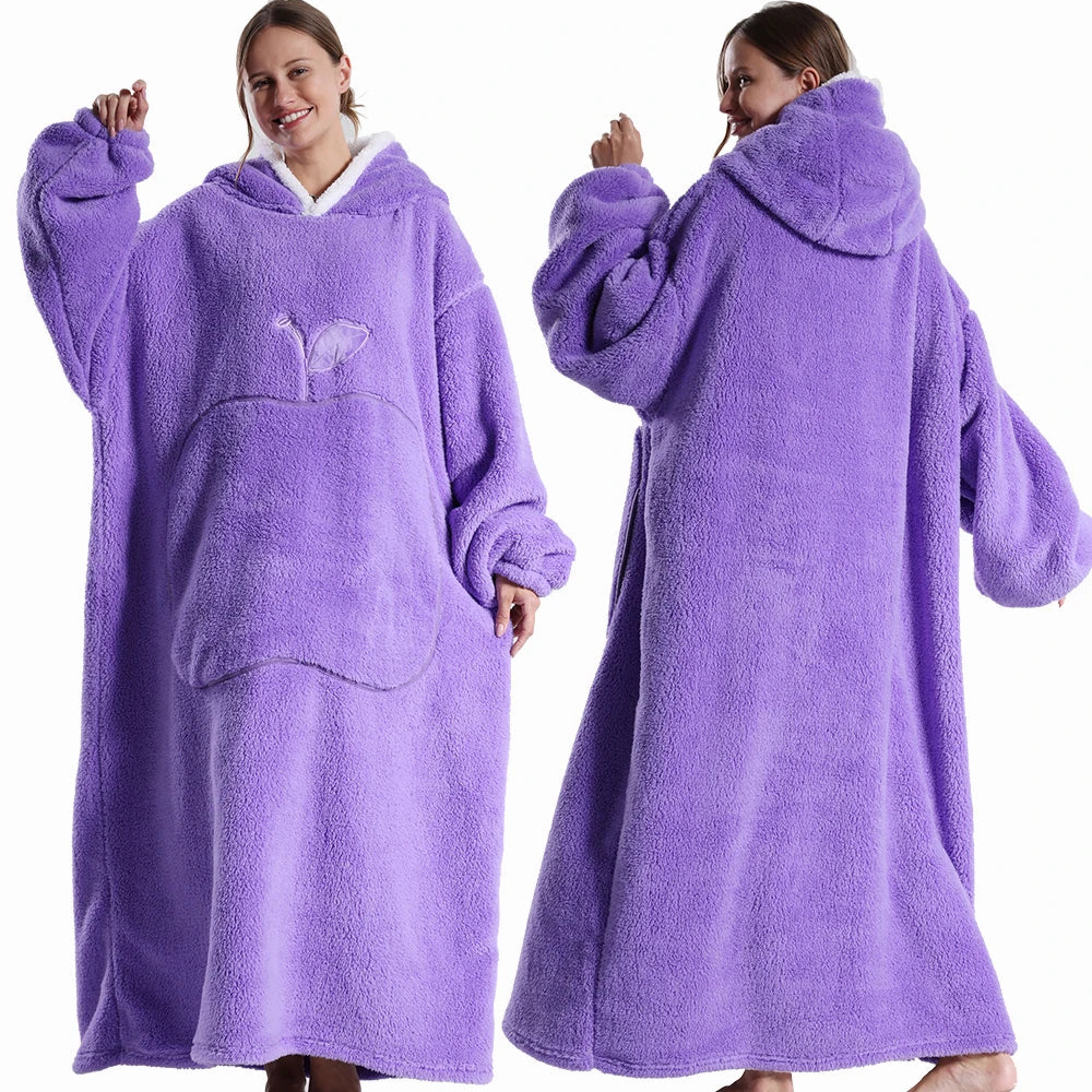 Wearable Blanket: Extra Long Thermal Flannel Hoodie