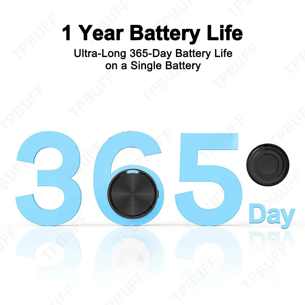 Advertisement for a product with 365-day battery life on a white background
