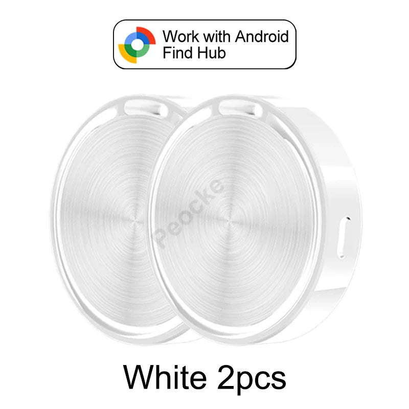Two white circular objects with a Google logo and text on a white background