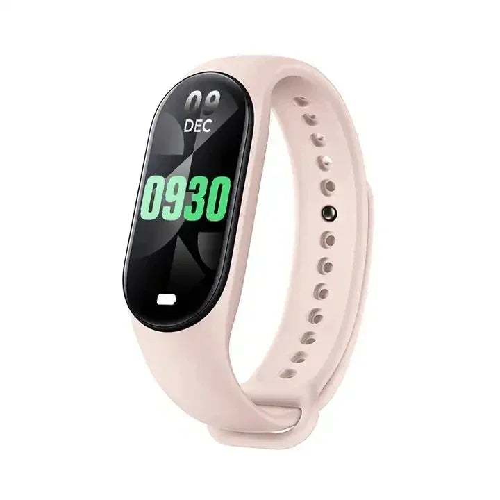 Smartwatch with a pink band on a white background