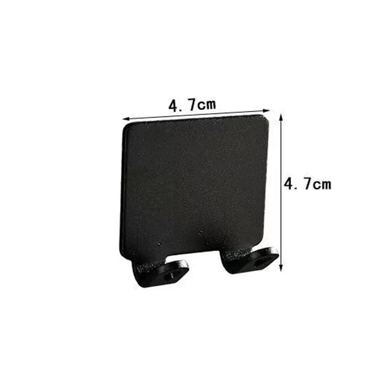 Black wall hook with dimensions indicated on a white background