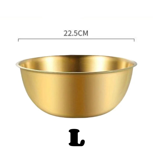Gold bowl with dimensions 22.5cm on a white background