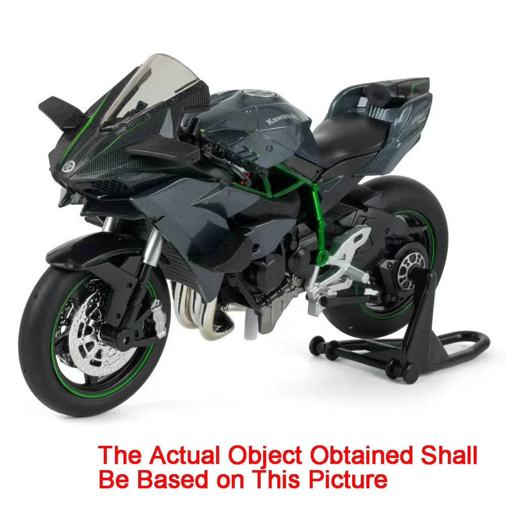 Black and green motorcycle model on a white background