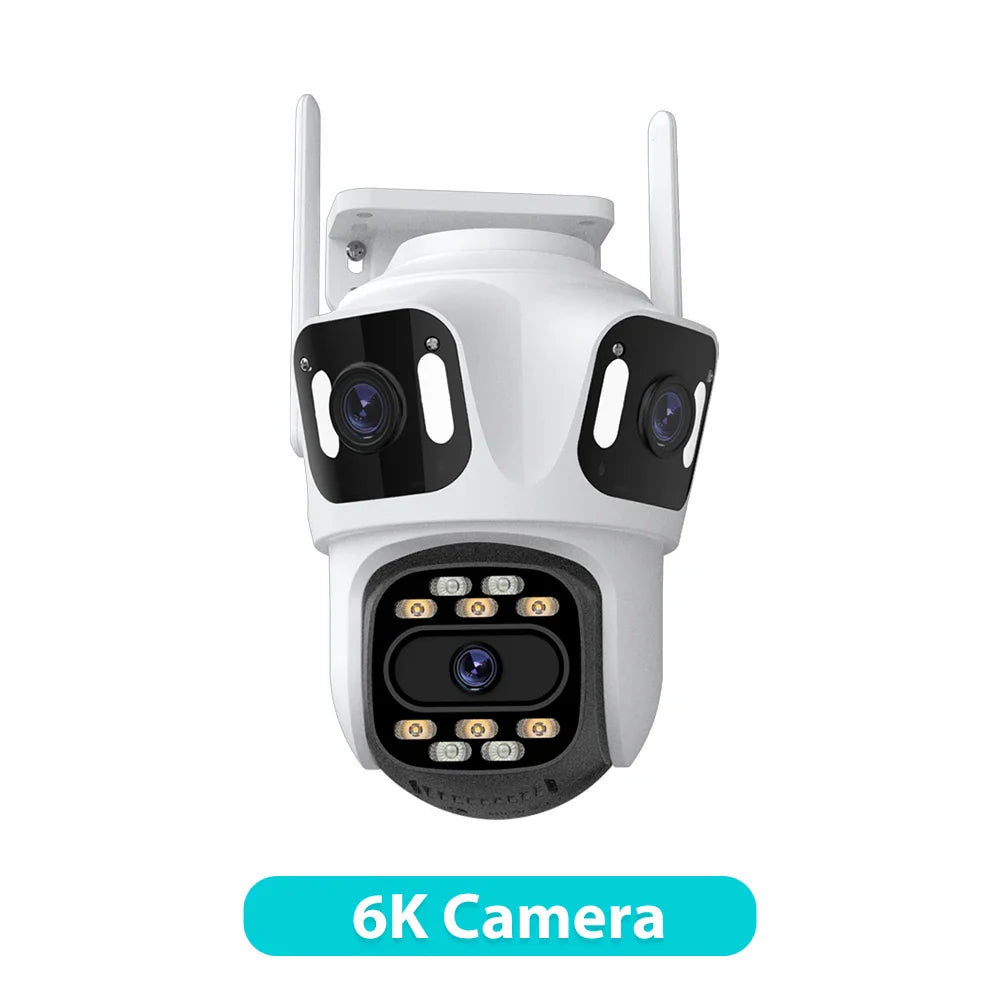 White security camera with 6K Camera label on a white background