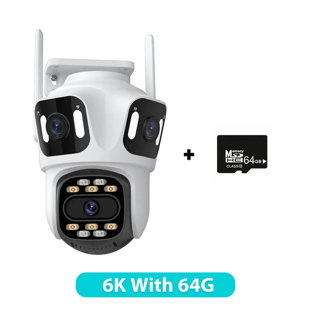 Wireless security camera with 64GB memory card on a white background