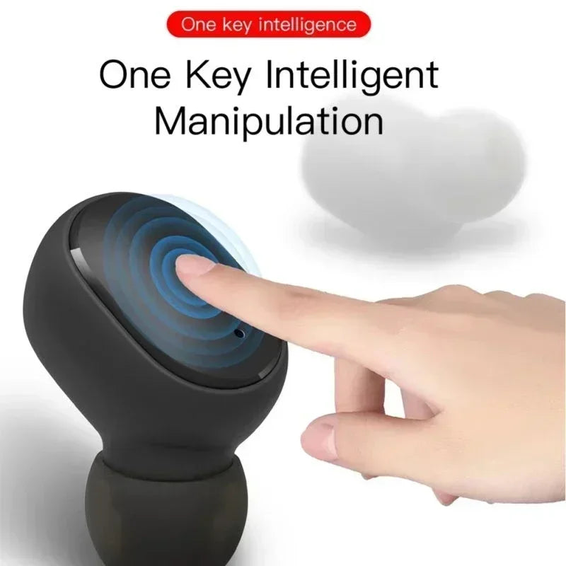 Black device with blue light being pressed by a hand, labeled 'One Key Intelligence'.