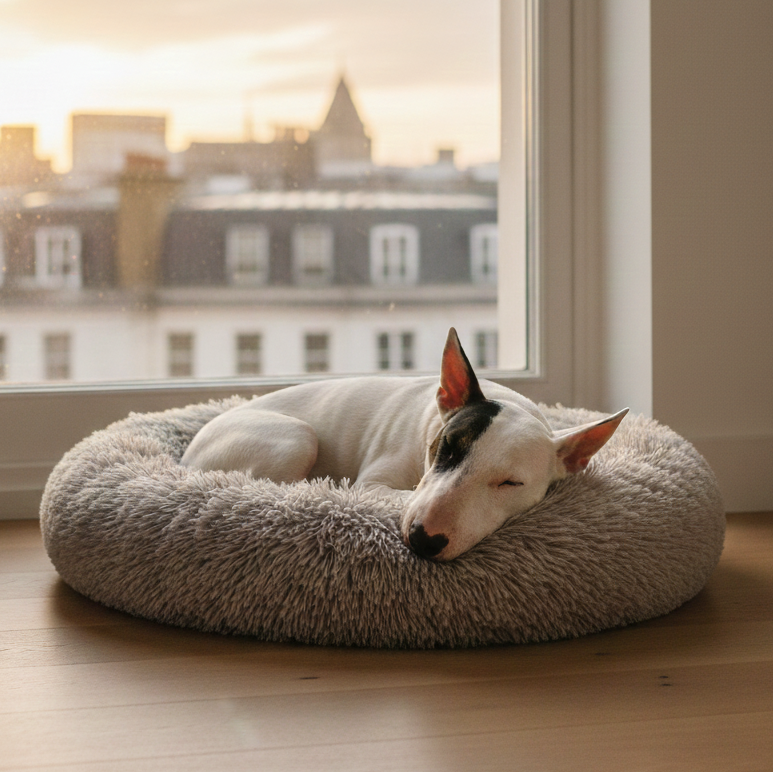 Calming Dog Bed: Round Plush Doughnut Cuddler 40-90cm